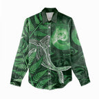 New Zealand Matariki Women Casual Shirt Maori Koru With Humpback Whale Green