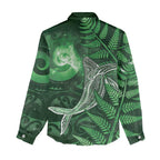New Zealand Matariki Women Casual Shirt Maori Koru With Humpback Whale Green