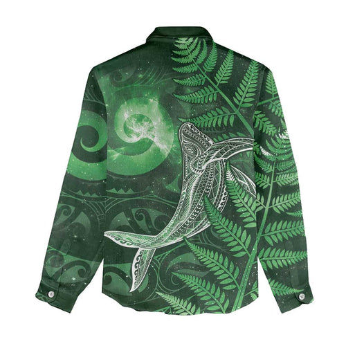 New Zealand Matariki Women Casual Shirt Maori Koru With Humpback Whale Green