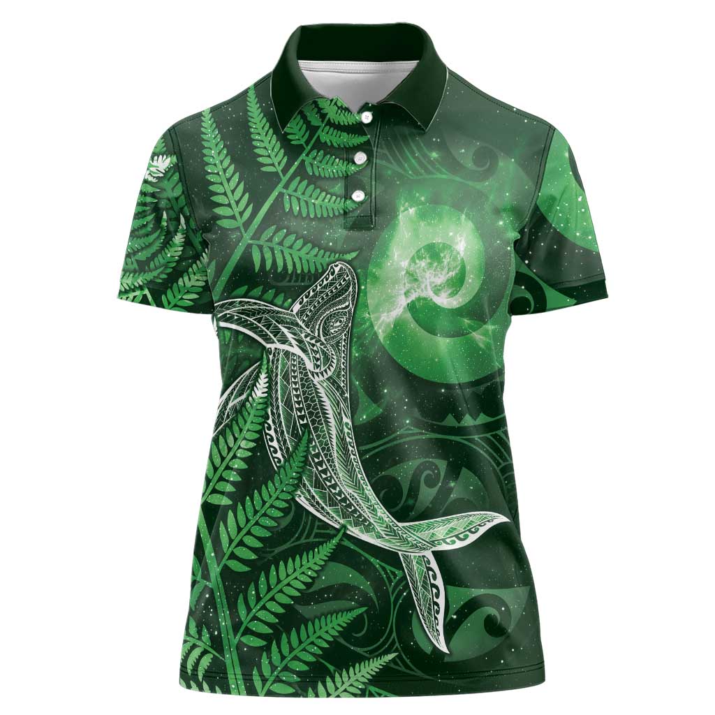 New Zealand Matariki Women Polo Shirt Maori Koru With Humpback Whale Green
