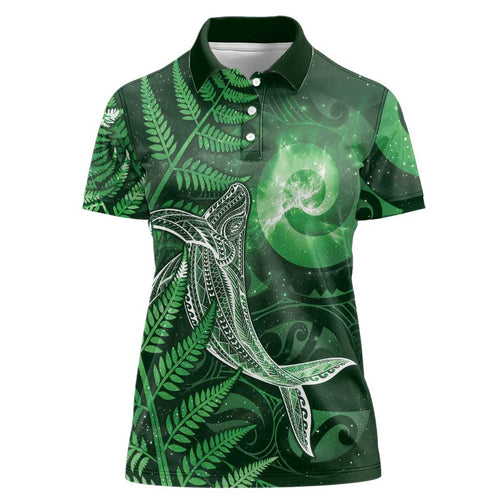 New Zealand Matariki Women Polo Shirt Maori Koru With Humpback Whale Green