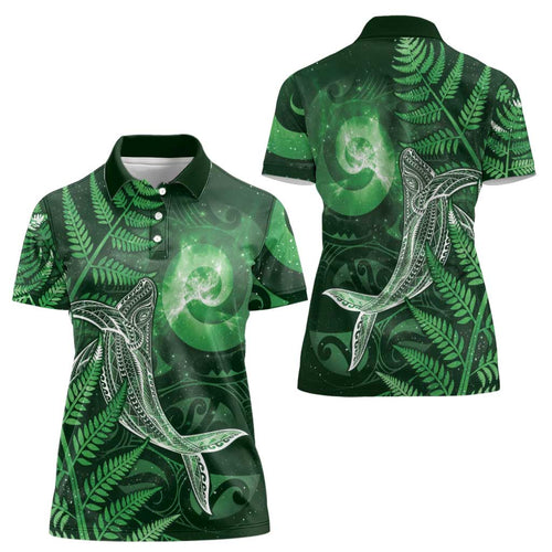 New Zealand Matariki Women Polo Shirt Maori Koru With Humpback Whale Green