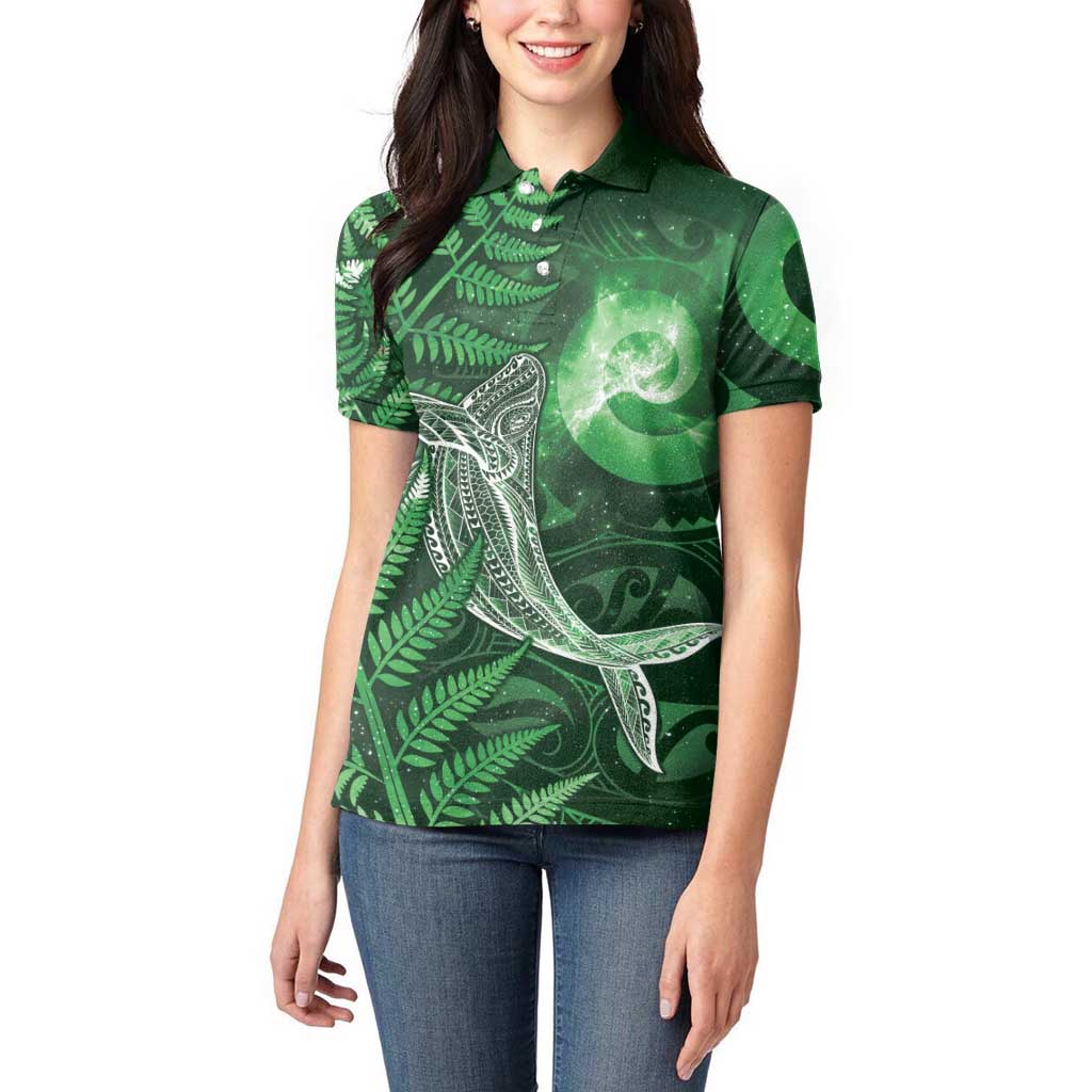New Zealand Matariki Women Polo Shirt Maori Koru With Humpback Whale Green