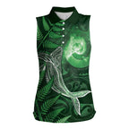 New Zealand Matariki Women Sleeveless Polo Shirt Maori Koru With Humpback Whale Green