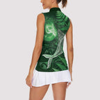 New Zealand Matariki Women Sleeveless Polo Shirt Maori Koru With Humpback Whale Green