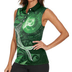 New Zealand Matariki Women Sleeveless Polo Shirt Maori Koru With Humpback Whale Green