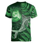 New Zealand Matariki Women V-Neck T-Shirt Maori Koru With Humpback Whale Green