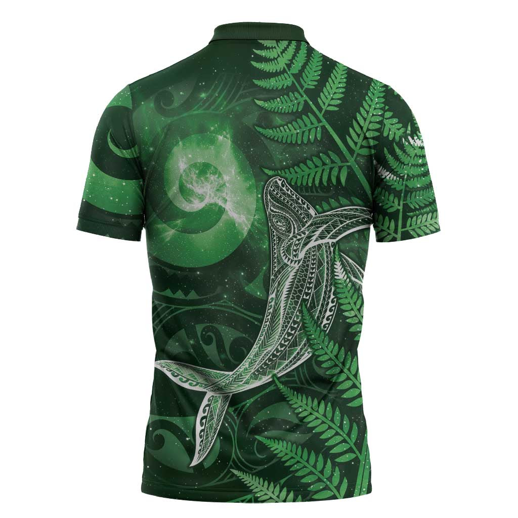 New Zealand Matariki Zipper Polo Shirt Maori Koru With Humpback Whale Green
