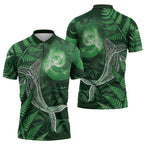 New Zealand Matariki Zipper Polo Shirt Maori Koru With Humpback Whale Green