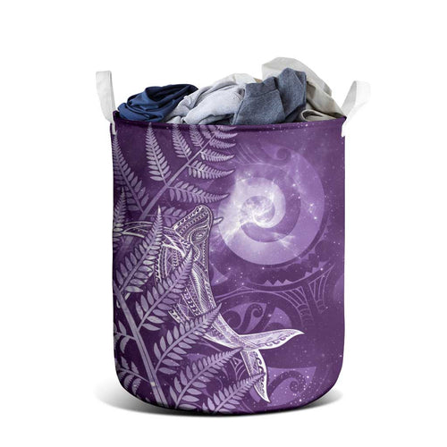New Zealand Matariki Laundry Basket Maori Koru With Humpback Whale Purple