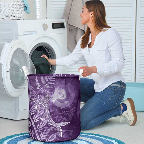 New Zealand Matariki Laundry Basket Maori Koru With Humpback Whale Purple