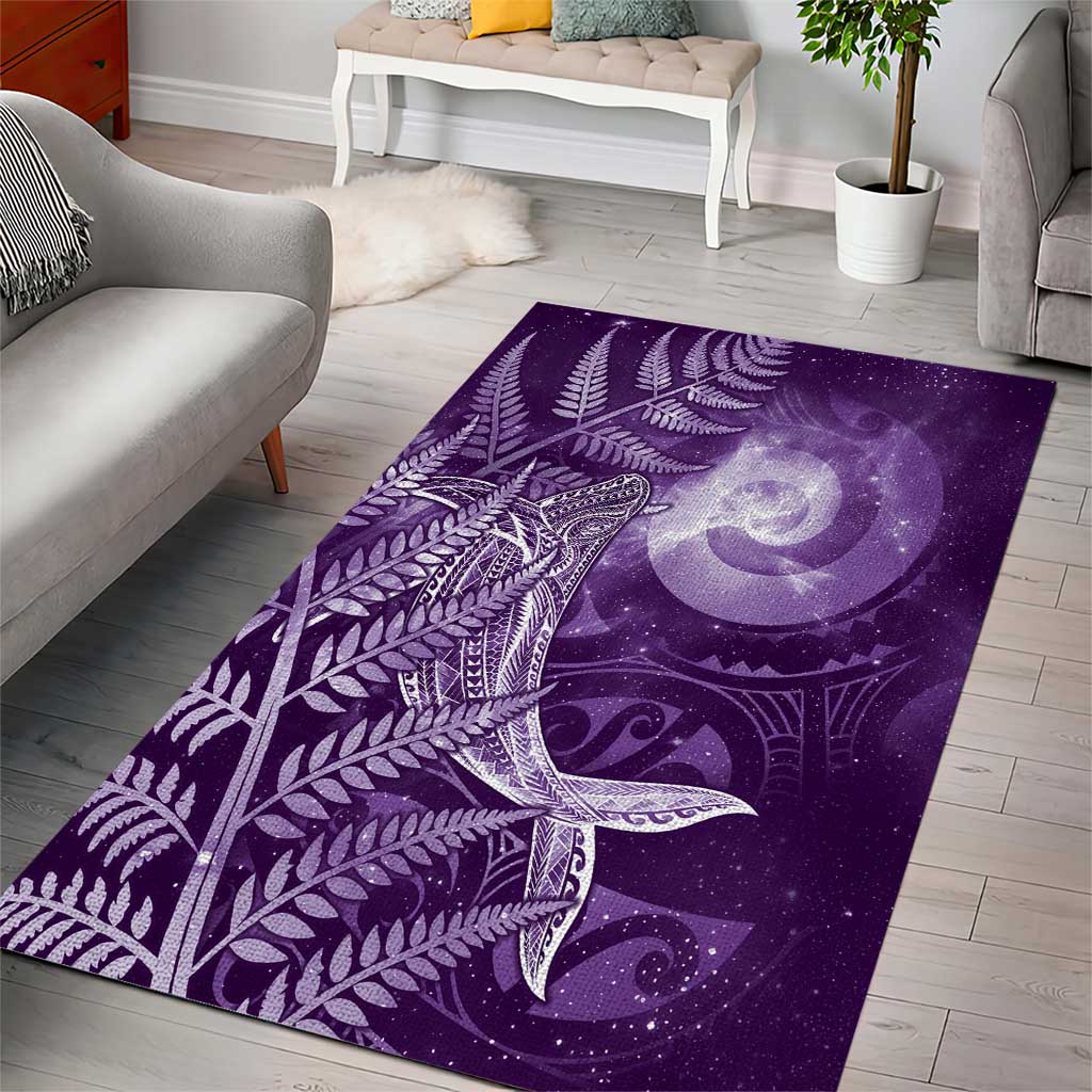 New Zealand Matariki Area Rug Maori Koru With Humpback Whale Purple