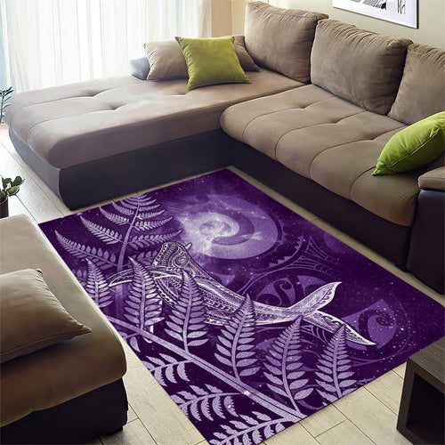 New Zealand Matariki Area Rug Maori Koru With Humpback Whale Purple