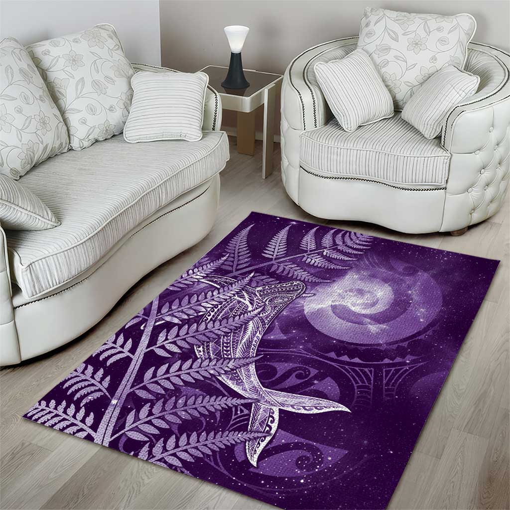 New Zealand Matariki Area Rug Maori Koru With Humpback Whale Purple