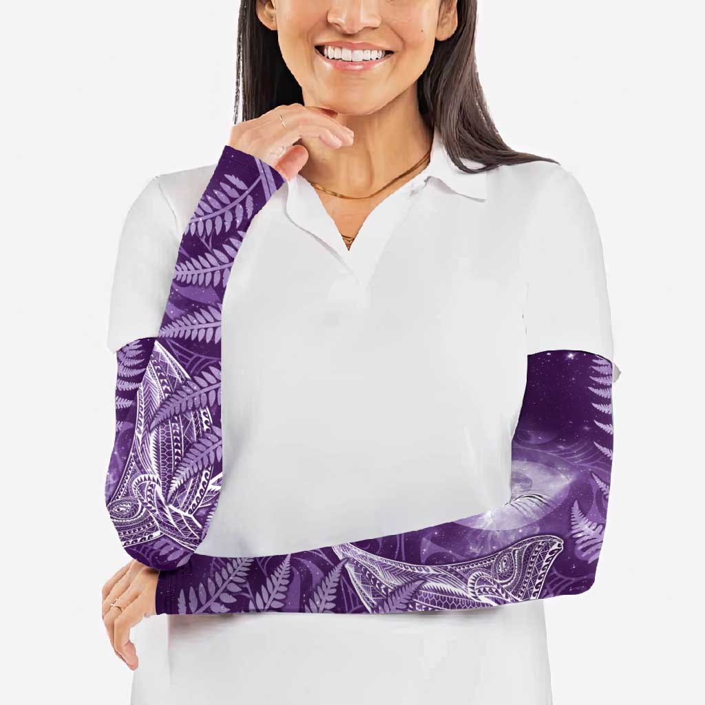 New Zealand Matariki Arm Sleeves Maori Koru With Humpback Whale Purple