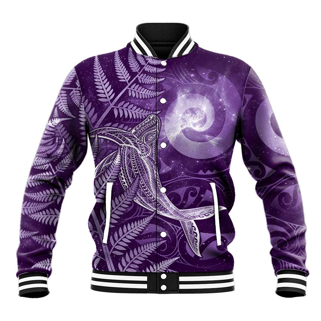 New Zealand Matariki Baseball Jacket Maori Koru With Humpback Whale Purple