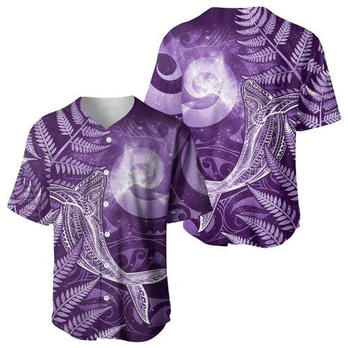 New Zealand Matariki Baseball Jersey Maori Koru With Humpback Whale Purple
