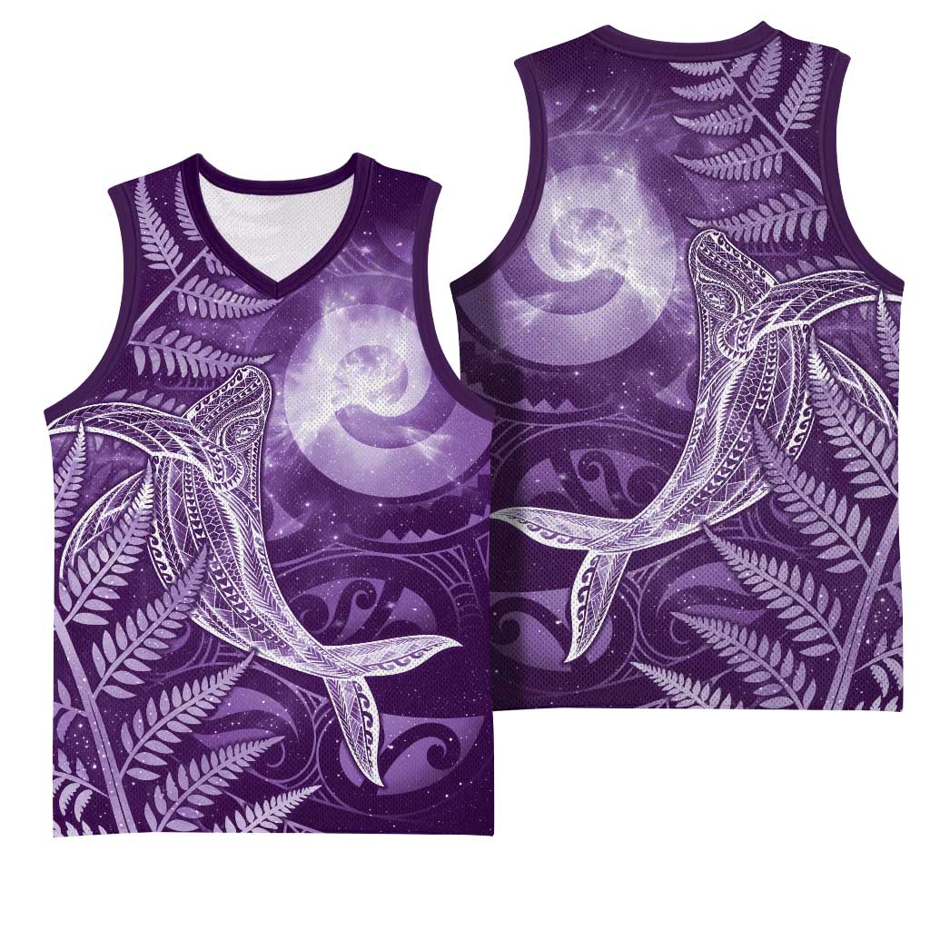 New Zealand Matariki Basketball Jersey Maori Koru With Humpback Whale Purple