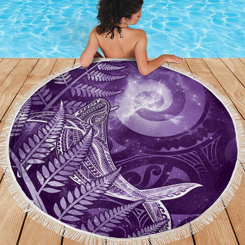 New Zealand Matariki Beach Blanket Maori Koru With Humpback Whale Purple
