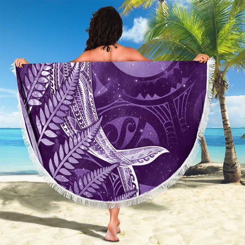 New Zealand Matariki Beach Blanket Maori Koru With Humpback Whale Purple