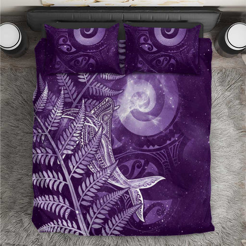 New Zealand Matariki Bedding Set Maori Koru With Humpback Whale Purple