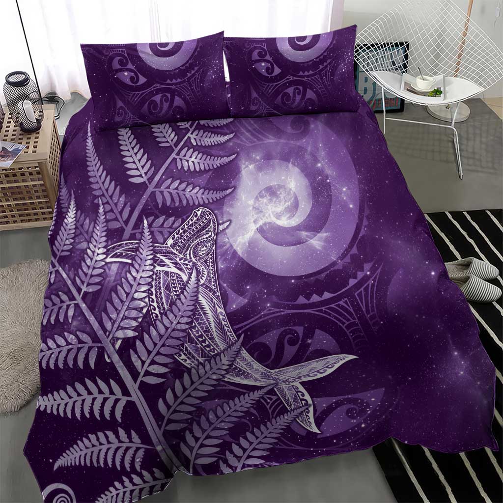 New Zealand Matariki Bedding Set Maori Koru With Humpback Whale Purple