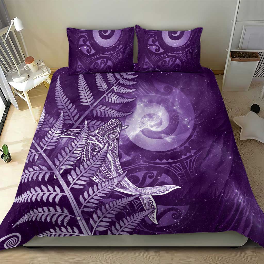 New Zealand Matariki Bedding Set Maori Koru With Humpback Whale Purple