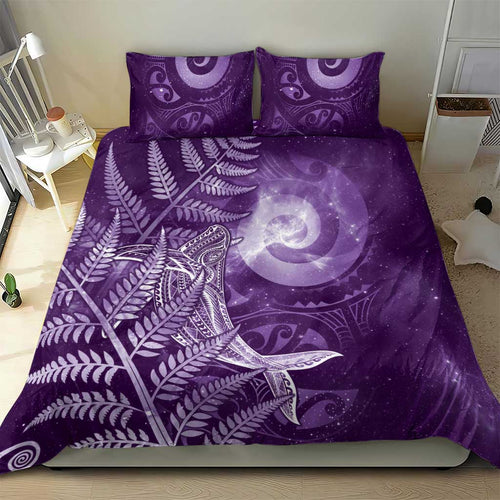 New Zealand Matariki Bedding Set Maori Koru With Humpback Whale Purple