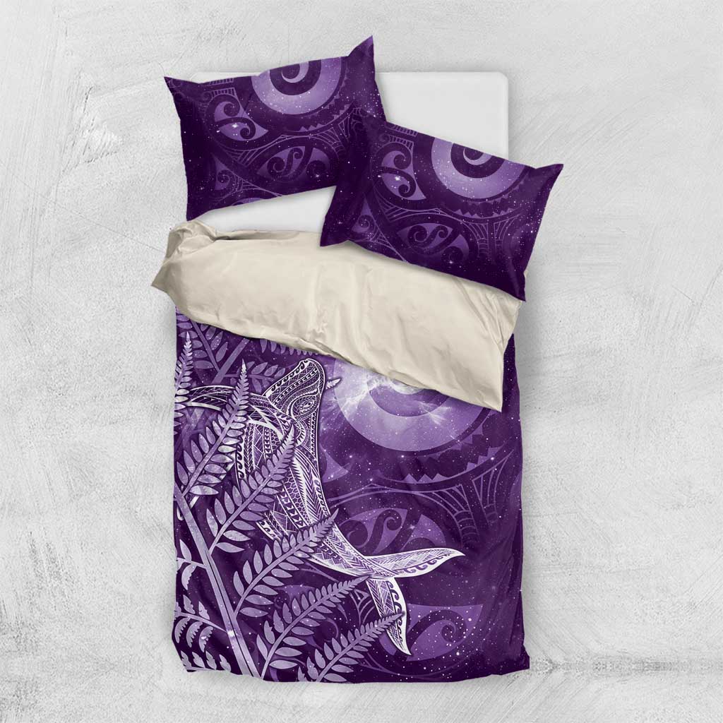 New Zealand Matariki Bedding Set Maori Koru With Humpback Whale Purple