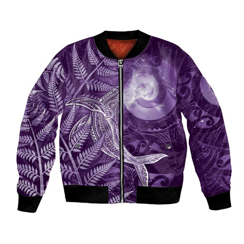 New Zealand Matariki Bomber Jacket Maori Koru With Humpback Whale Purple