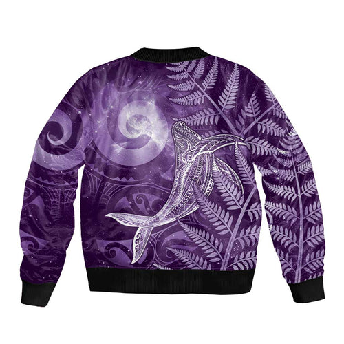 New Zealand Matariki Bomber Jacket Maori Koru With Humpback Whale Purple
