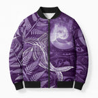 New Zealand Matariki Bomber Puffer Jacket Maori Koru With Humpback Whale Purple