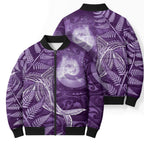 New Zealand Matariki Bomber Puffer Jacket Maori Koru With Humpback Whale Purple
