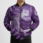 New Zealand Matariki Bomber Puffer Jacket Maori Koru With Humpback Whale Purple