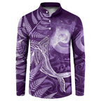 New Zealand Matariki Button Sweatshirt Maori Koru With Humpback Whale Purple