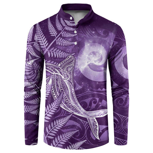 New Zealand Matariki Button Sweatshirt Maori Koru With Humpback Whale Purple