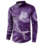 New Zealand Matariki Button Sweatshirt Maori Koru With Humpback Whale Purple