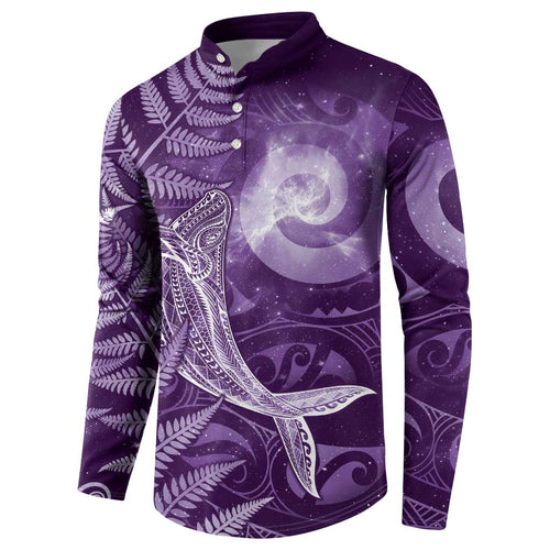 New Zealand Matariki Button Sweatshirt Maori Koru With Humpback Whale Purple