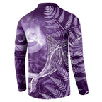 New Zealand Matariki Button Sweatshirt Maori Koru With Humpback Whale Purple