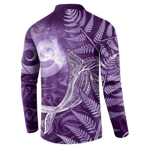 New Zealand Matariki Button Sweatshirt Maori Koru With Humpback Whale Purple
