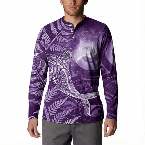 New Zealand Matariki Button Sweatshirt Maori Koru With Humpback Whale Purple