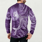 New Zealand Matariki Button Sweatshirt Maori Koru With Humpback Whale Purple