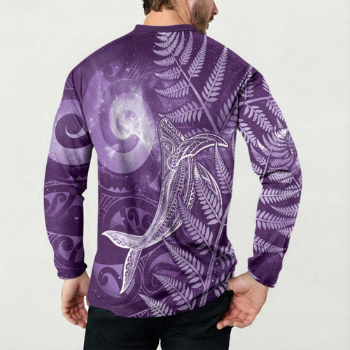 New Zealand Matariki Button Sweatshirt Maori Koru With Humpback Whale Purple