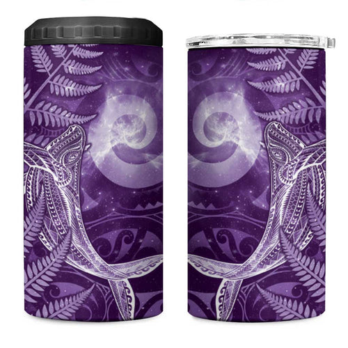 New Zealand Matariki 4 in 1 Can Cooler Tumbler Maori Koru With Humpback Whale Purple