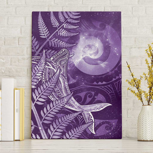 New Zealand Matariki Canvas Wall Art Maori Koru With Humpback Whale Purple