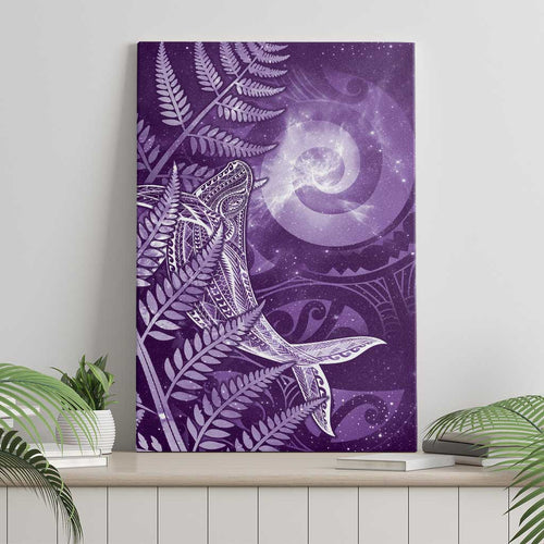 New Zealand Matariki Canvas Wall Art Maori Koru With Humpback Whale Purple