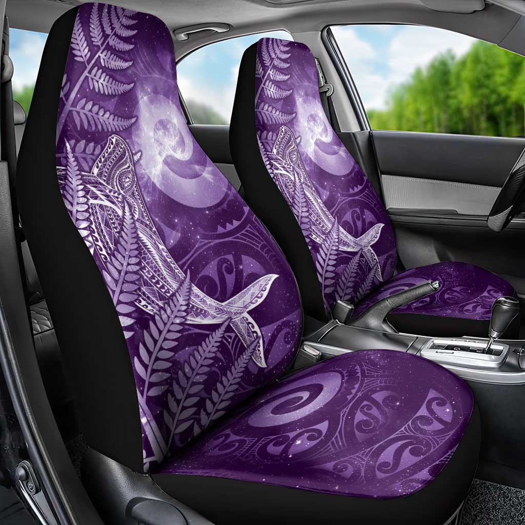 New Zealand Matariki Car Seat Cover Maori Koru With Humpback Whale Purple