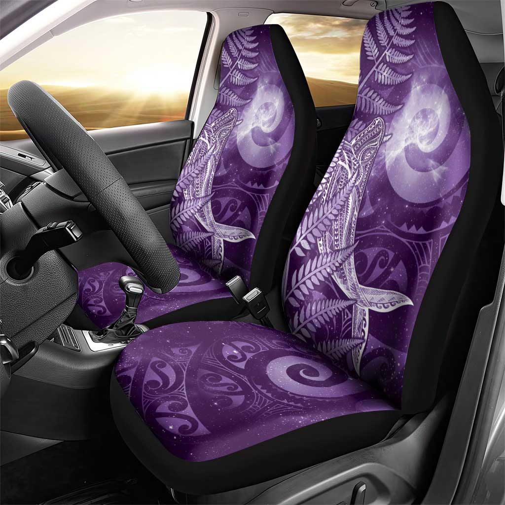 New Zealand Matariki Car Seat Cover Maori Koru With Humpback Whale Purple