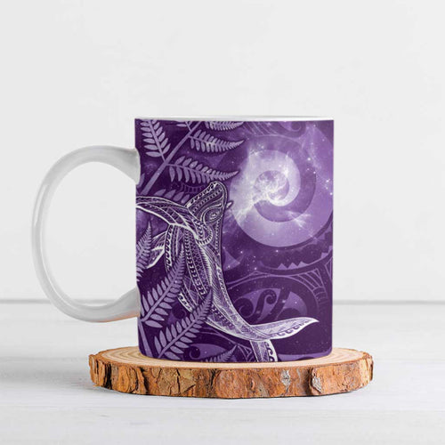 New Zealand Matariki Ceramic Mug Maori Koru With Humpback Whale Purple