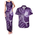 New Zealand Matariki Couples Matching Tank Maxi Dress and Hawaiian Shirt Maori Koru With Humpback Whale Purple
